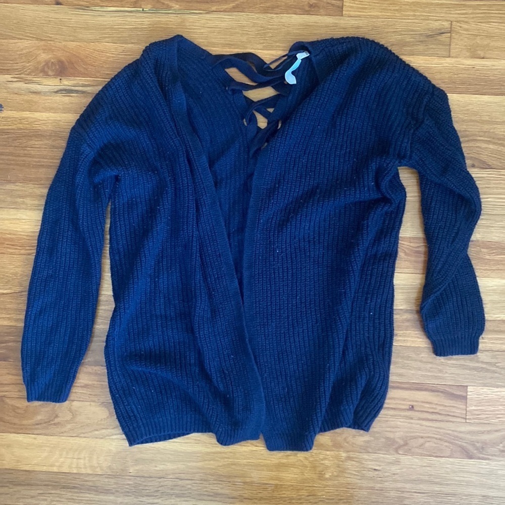 RD style Black Cardigan With Lace Up Back Size M